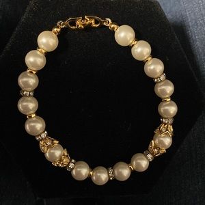 Christian Dior Gold Toned Bracelet Pearl Crystal Bracelet Jewelry